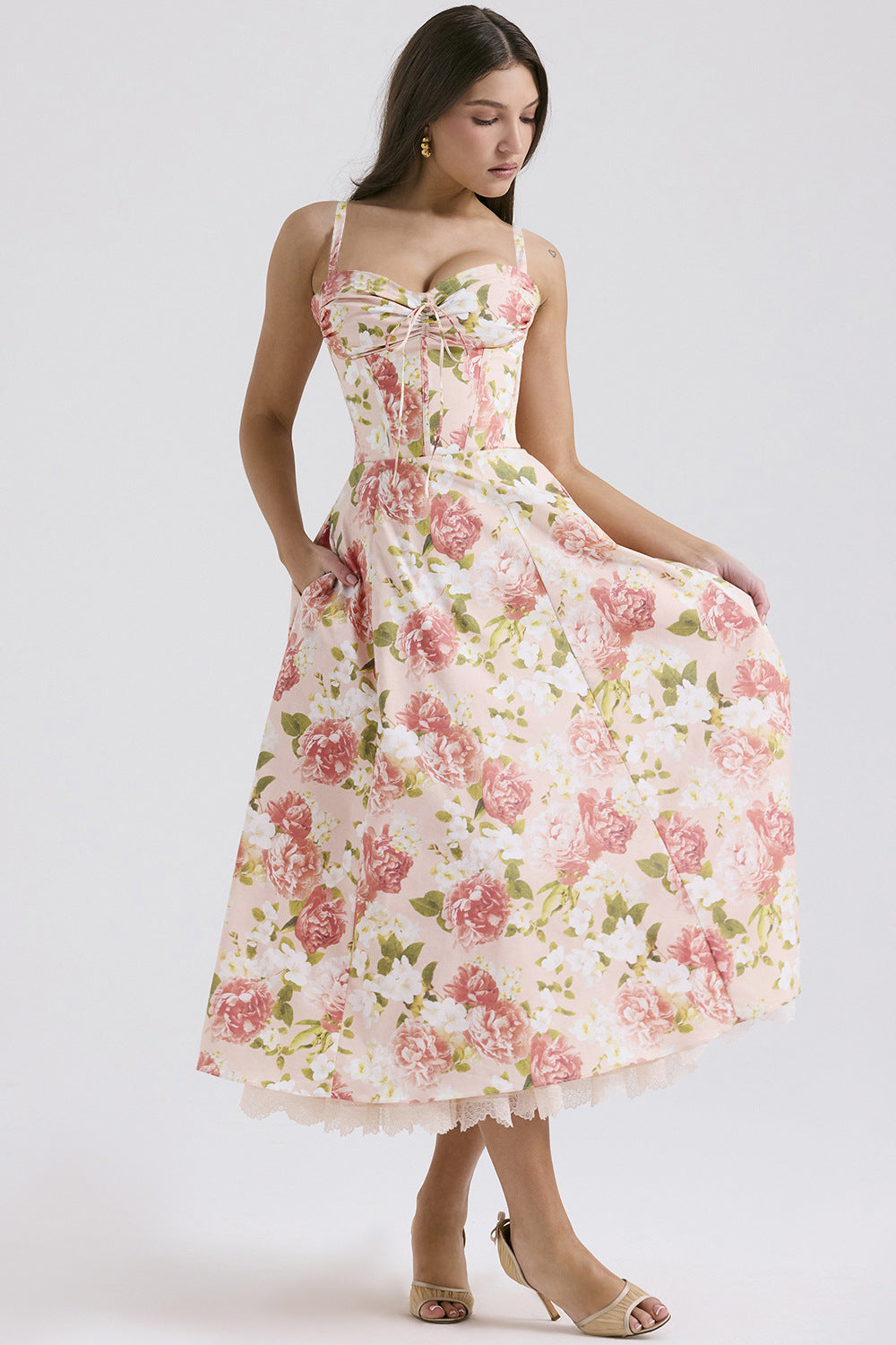 Elegant Floral Print French Summer Dress