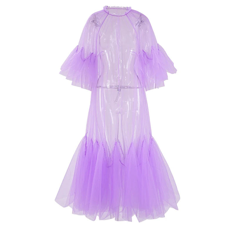 Designed See Through Net Vacation Long Dresses