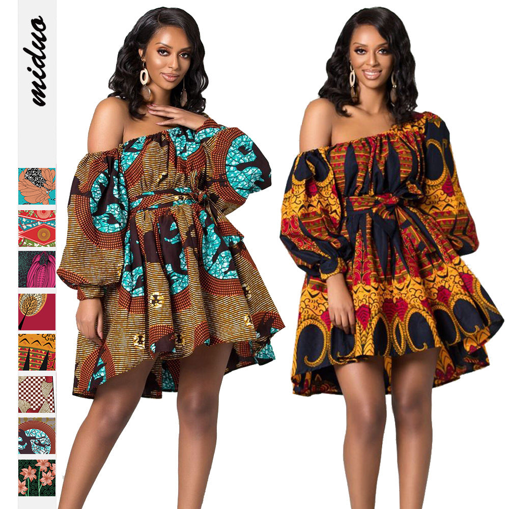 Designed African One Shoulder Long Sleeves Short Dresses