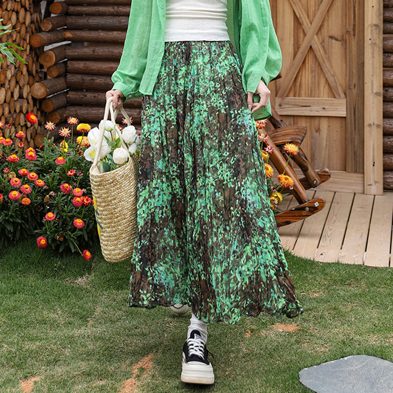 Yuan Su's new summer Wizard of Oz floral pleated skirt, high waist versatile and thin wrinkled A-shaped big swing skirt-The Wizard of Oz-one size fits all-Free Shipping Leatheretro