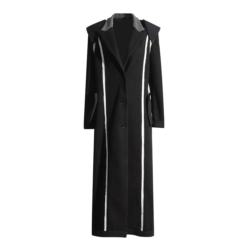 Designed Fashion Turnover Collar Long Overcoat for Women