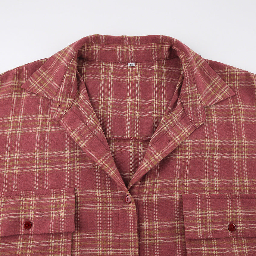 Vintage Red Plaid Long Sleeves Shirts