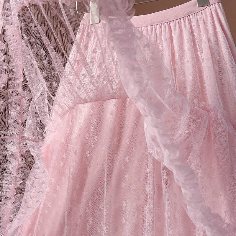 Plus-Size A-Line Tulle Skirt with Jacquard Heart Design