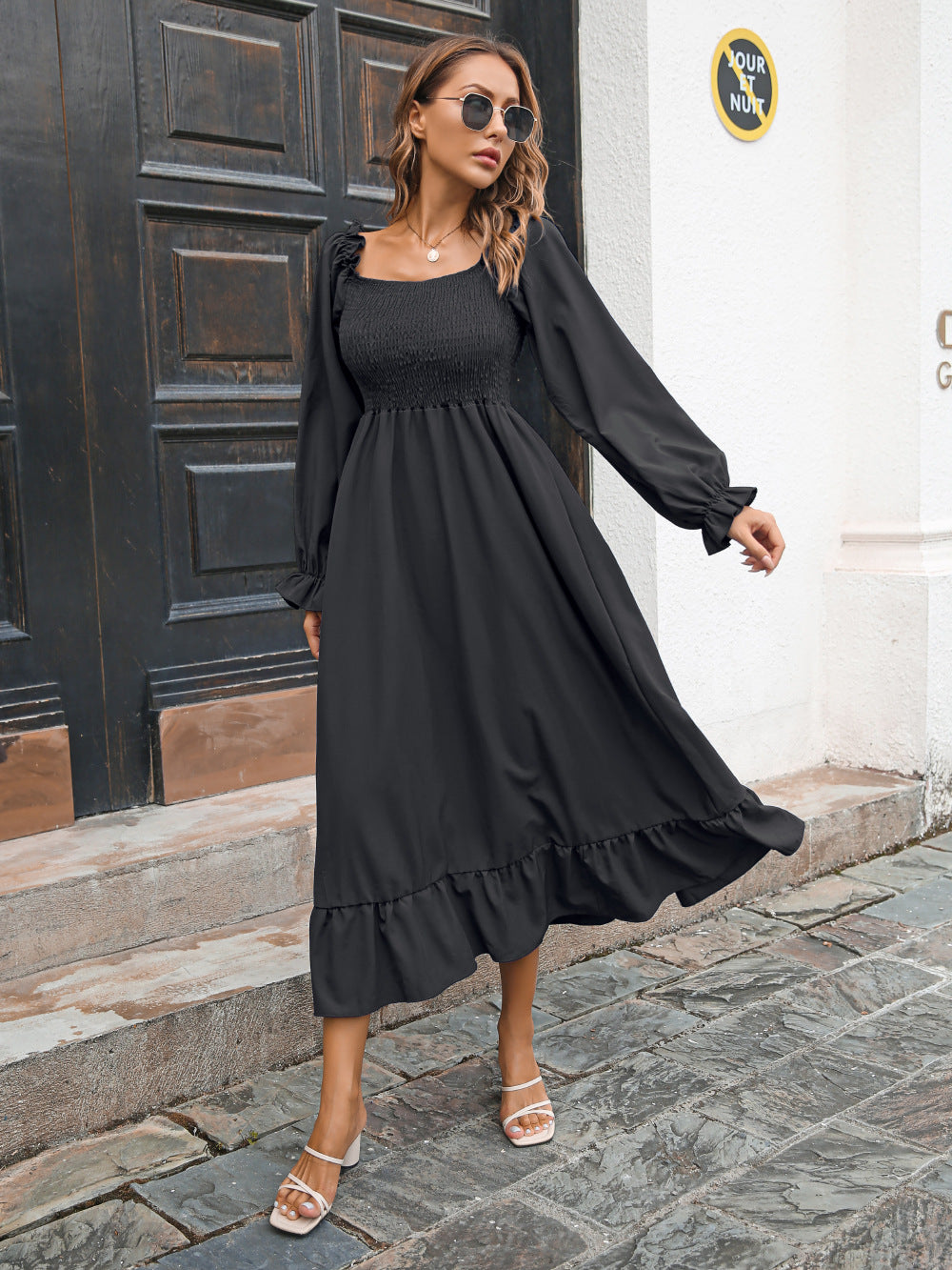 Casual Ruffled Long Sleeves Fall Dresses