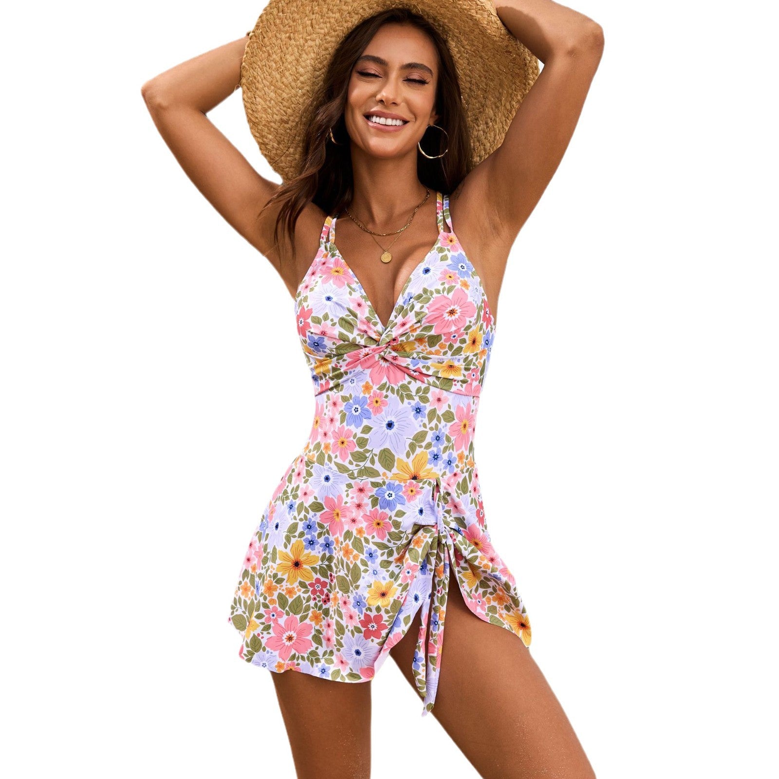 Twist Wrap Cross Over One-Piece Swimsuit