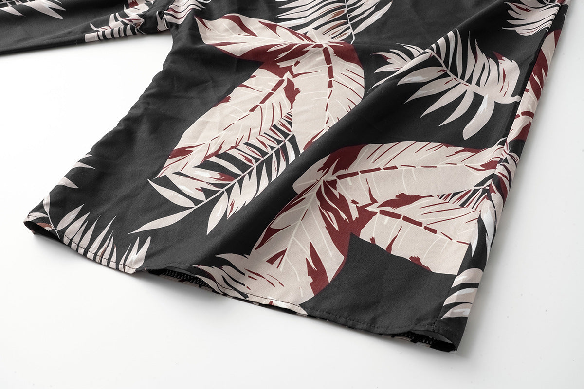 Women's Summer Leaf Print Short Sleeve Short Mini Dress