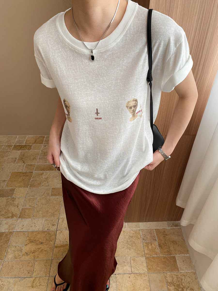 Oversized Round Neck Short-Sleeve T-Shirt for Women
