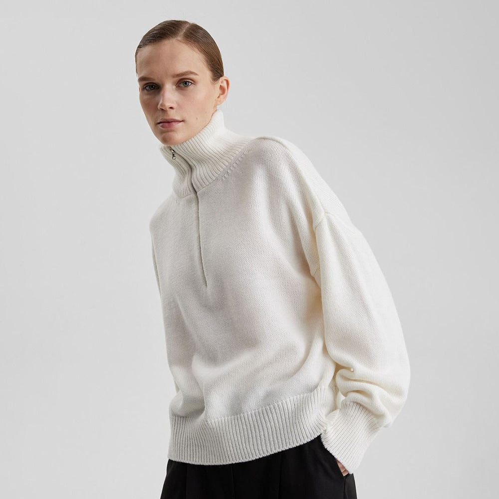 Relaxed Fit Mock Neck Half-Zip Sweater