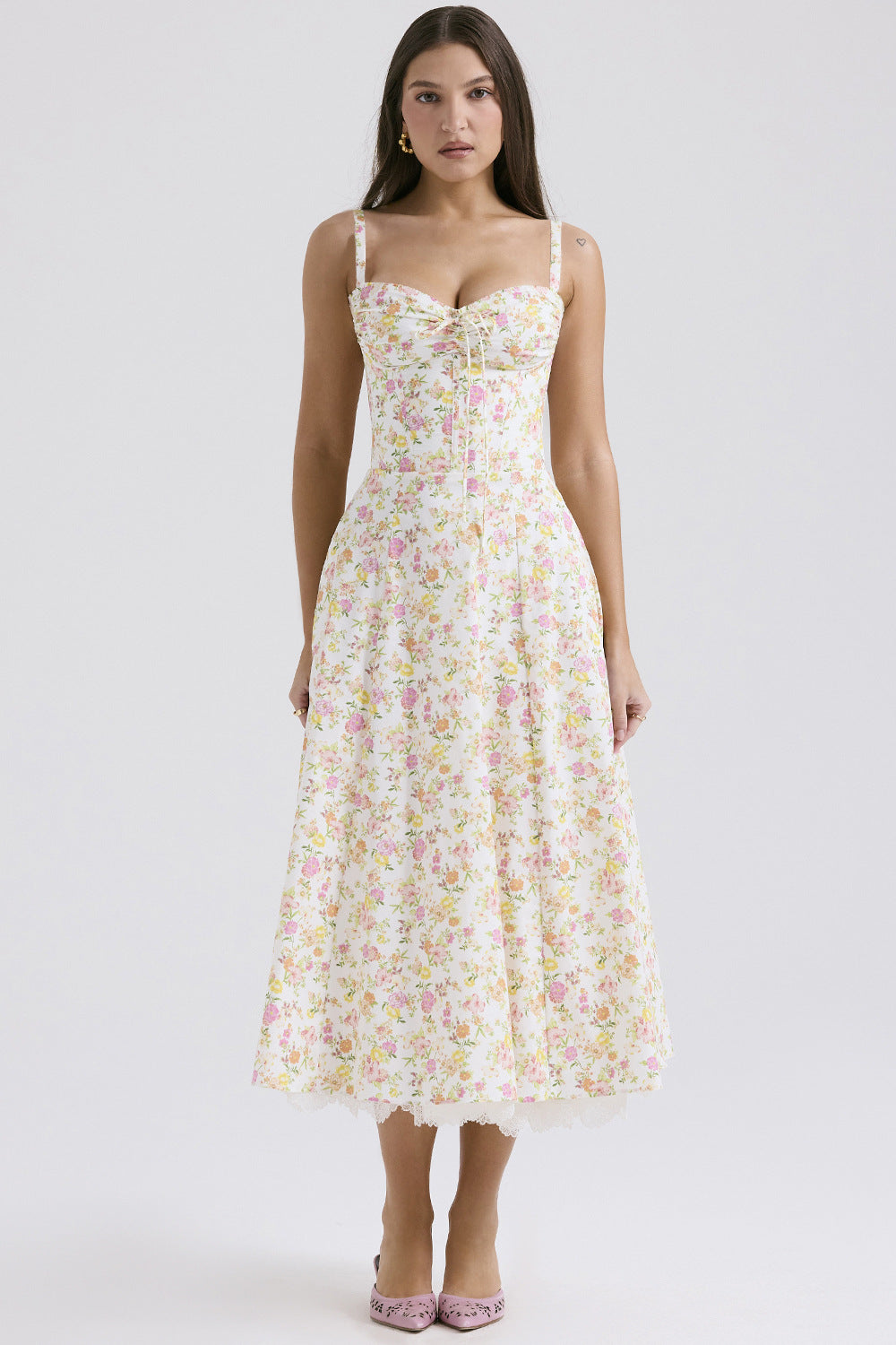 Elegant Floral Print French Summer Dress