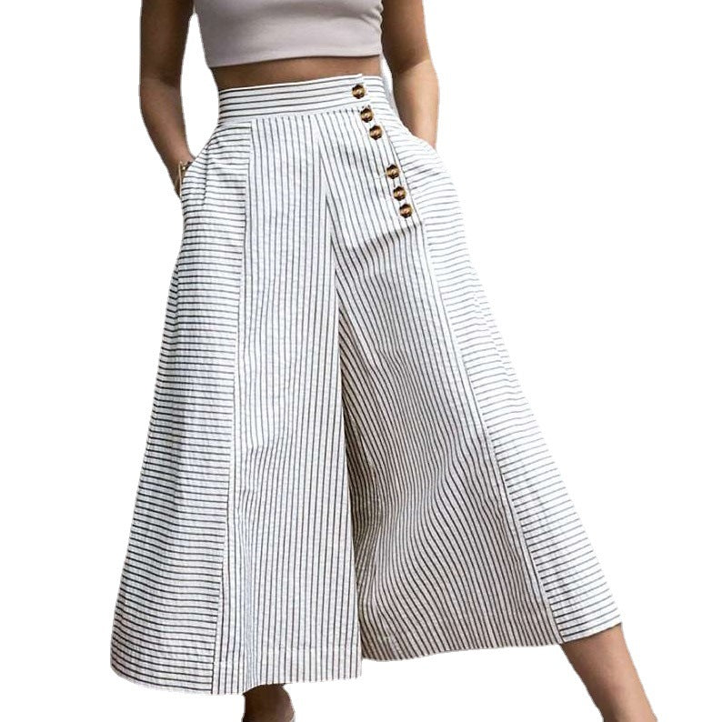 Women's High-Waisted Striped Wide-Leg Pants