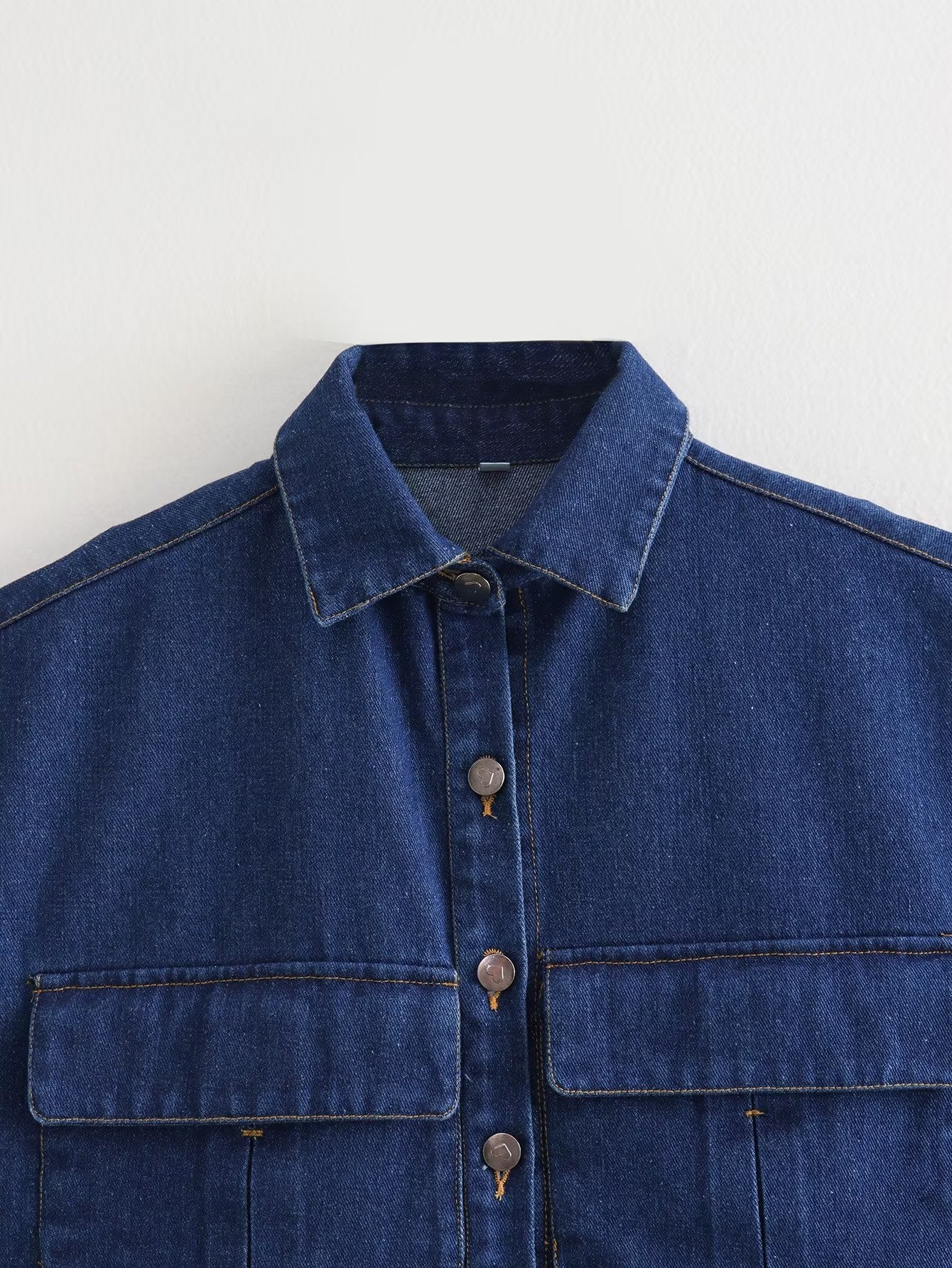 Women's Solid Color Oversized Pocket Sleeveless Polo Collar Denim Shirt Top