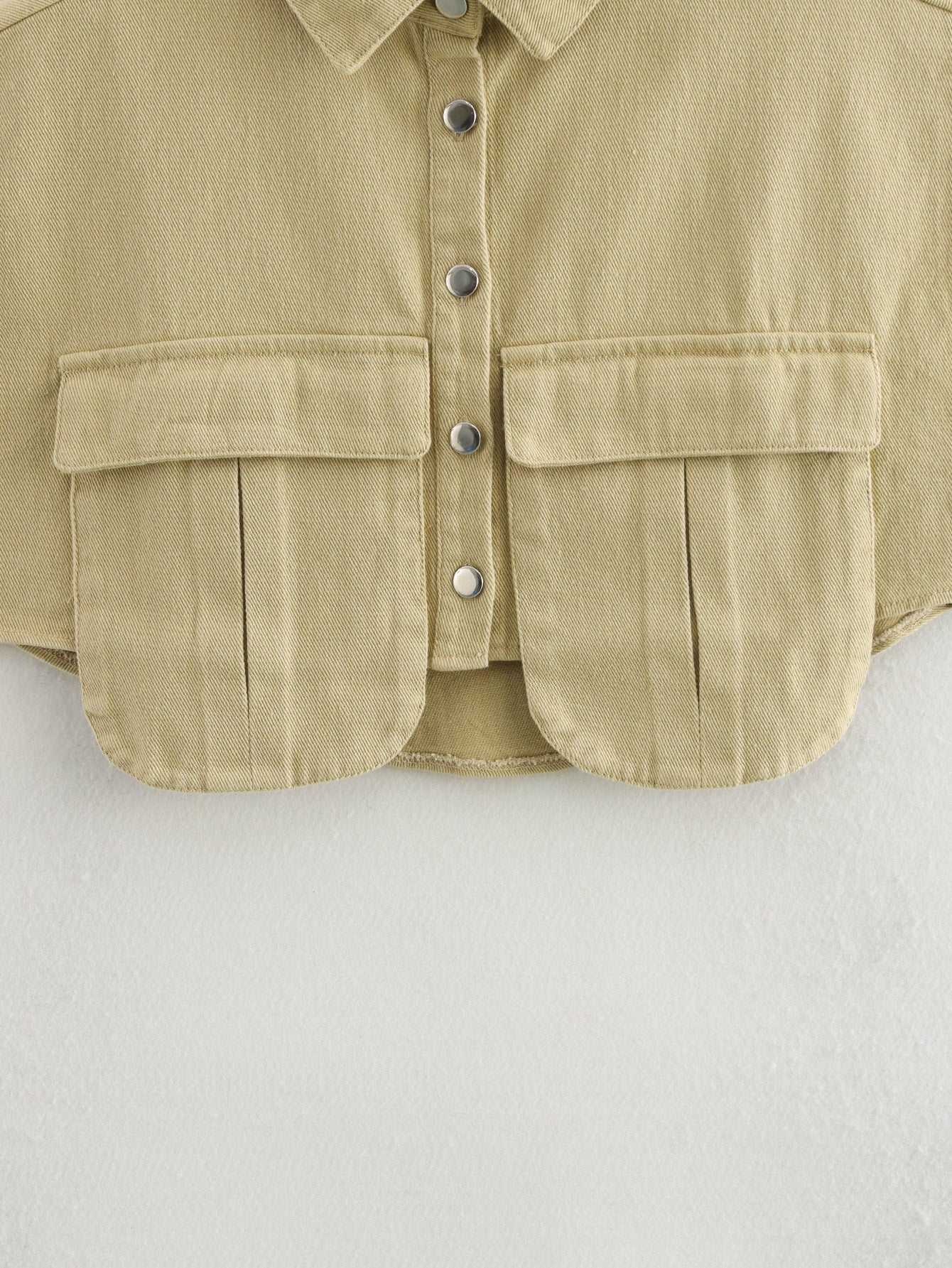 Women's Solid Color Oversized Pocket Sleeveless Polo Collar Denim Shirt Top