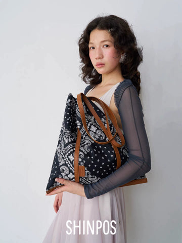 Canvas and Leather Tote Bag - Striped Canvas Crossbody Bags