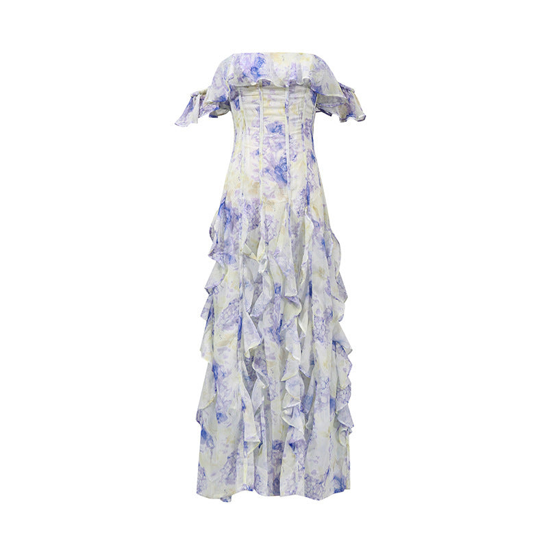 Ethereal Off-Shoulder Waist-Cinching Maxi Dress