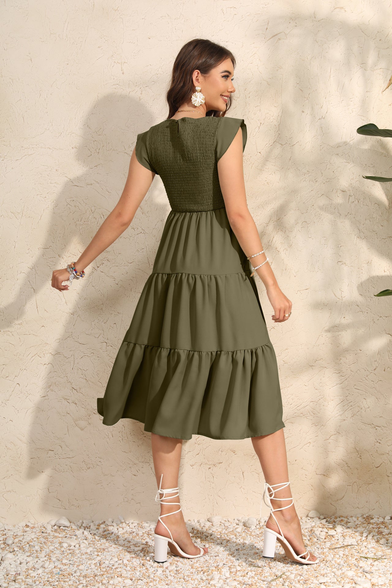 Women's Summer Flutter Sleeve Tiered Ruffle Maxi Dress – Flowy Chiffon Maternity Dress