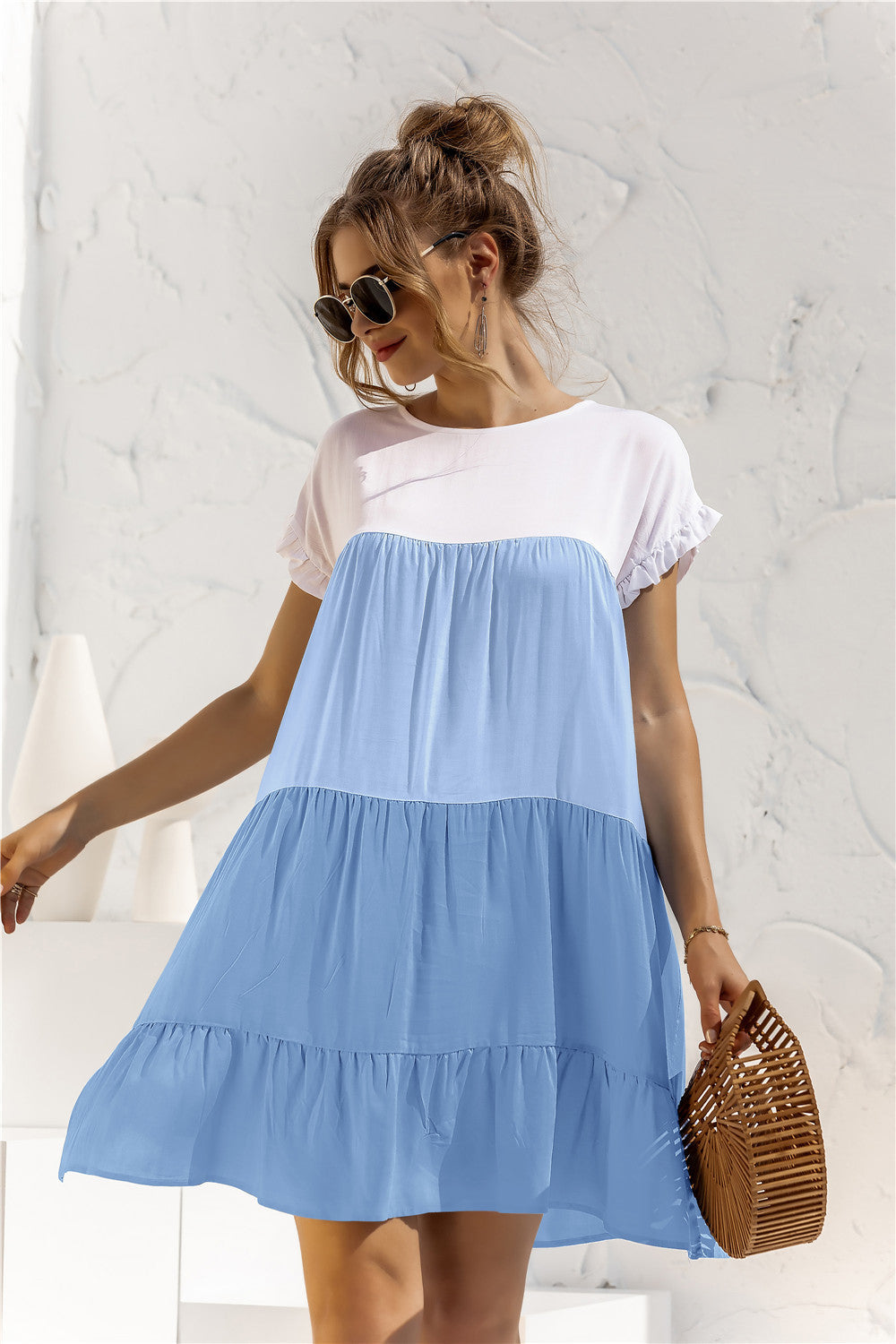 Summer Color Block Loose Fit Short Dress