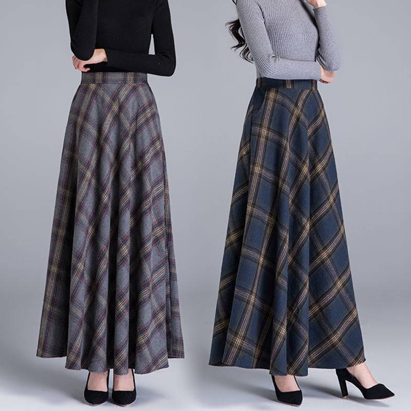 Fall/winter High Elastic Waist Wool Long Skirts