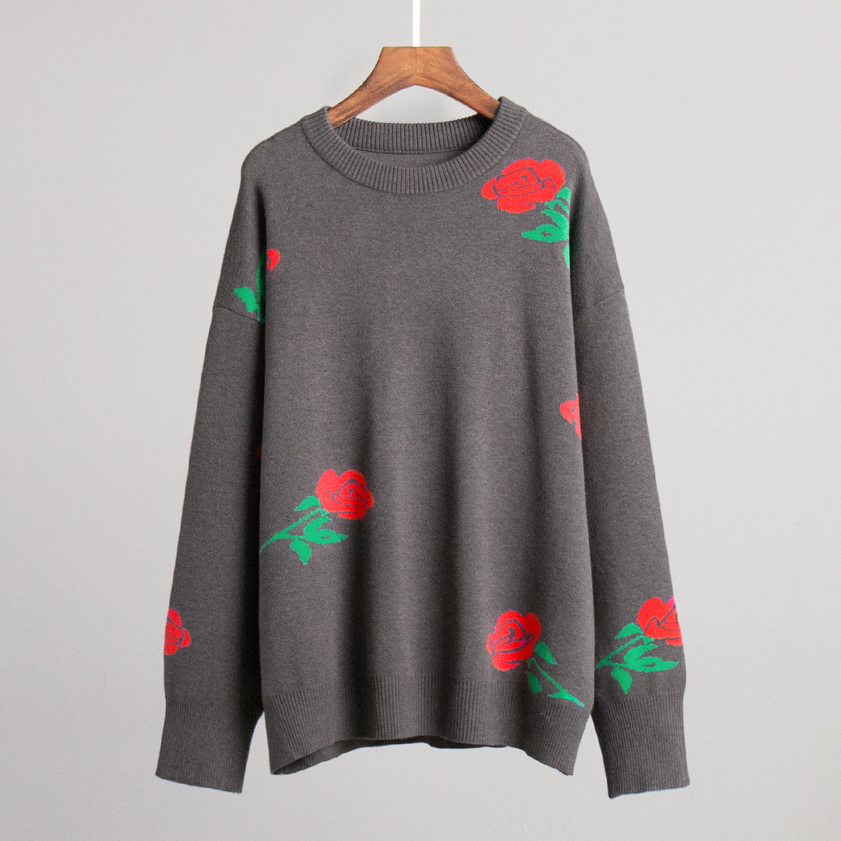 Fashion Rose Flowers Winter Knitted Women Sweaters