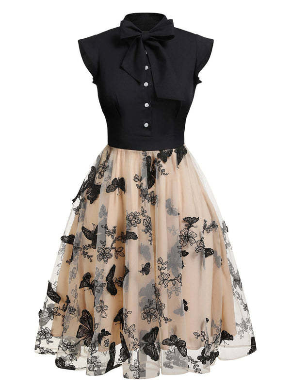 Elegant Butterfly Cocktail Dress with Shirt Collar