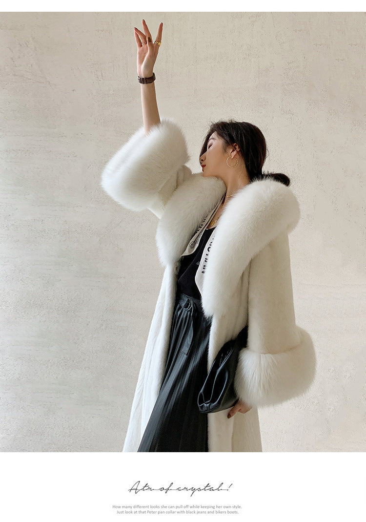 Luxurious Fox Fur Wool Plus Sizes Long Overcoats