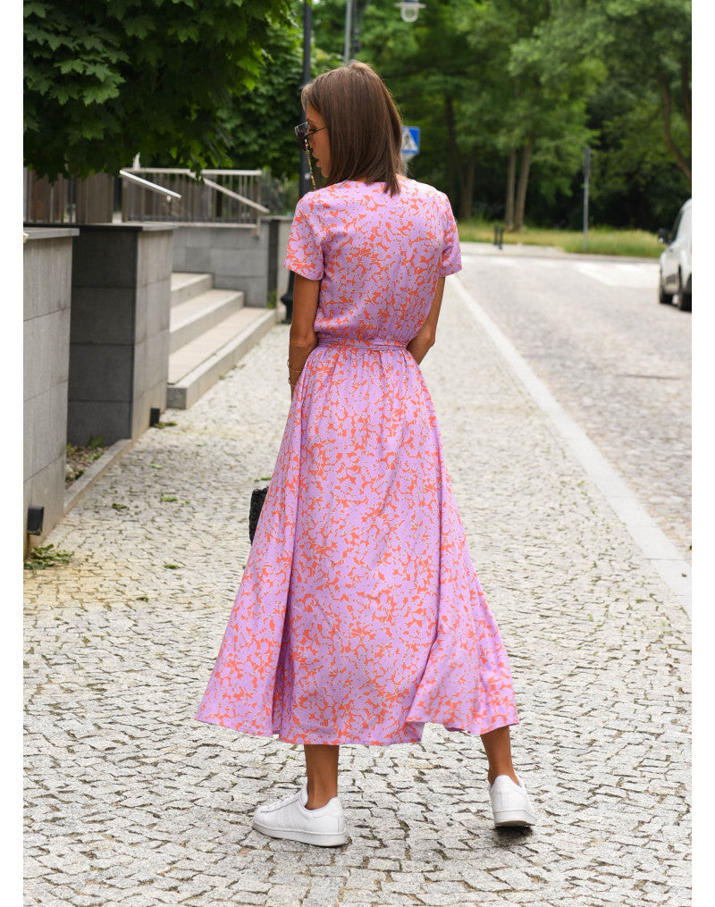 Summer Floral Print V-Neck Split Hem Midi Dress