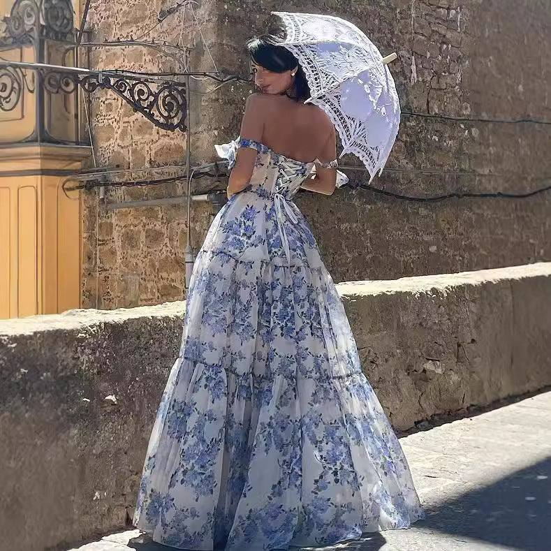 Elegant Off-Shoulder Long Chiffon Dress for Women