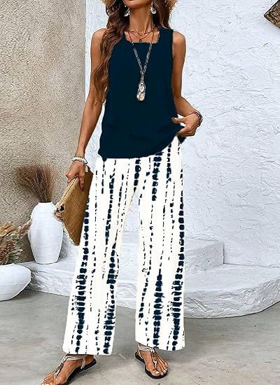 Women's Summer Sleeveless Layered Vest & Pants Set