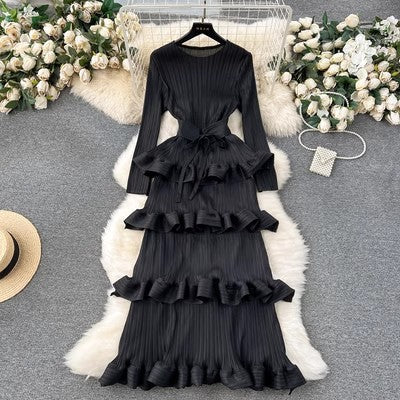 Elegant Luxury Tiered Ruffle Maxi Dress – High-End Minimalist Designer Evening Gown
