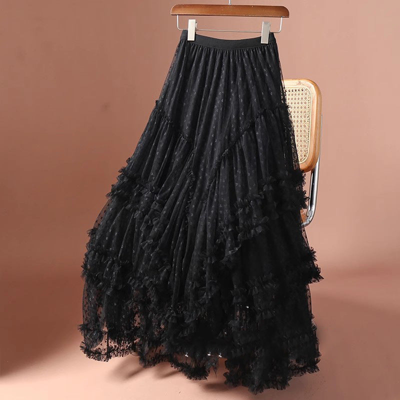 Plus-Size A-Line Tulle Skirt with Jacquard Heart Design