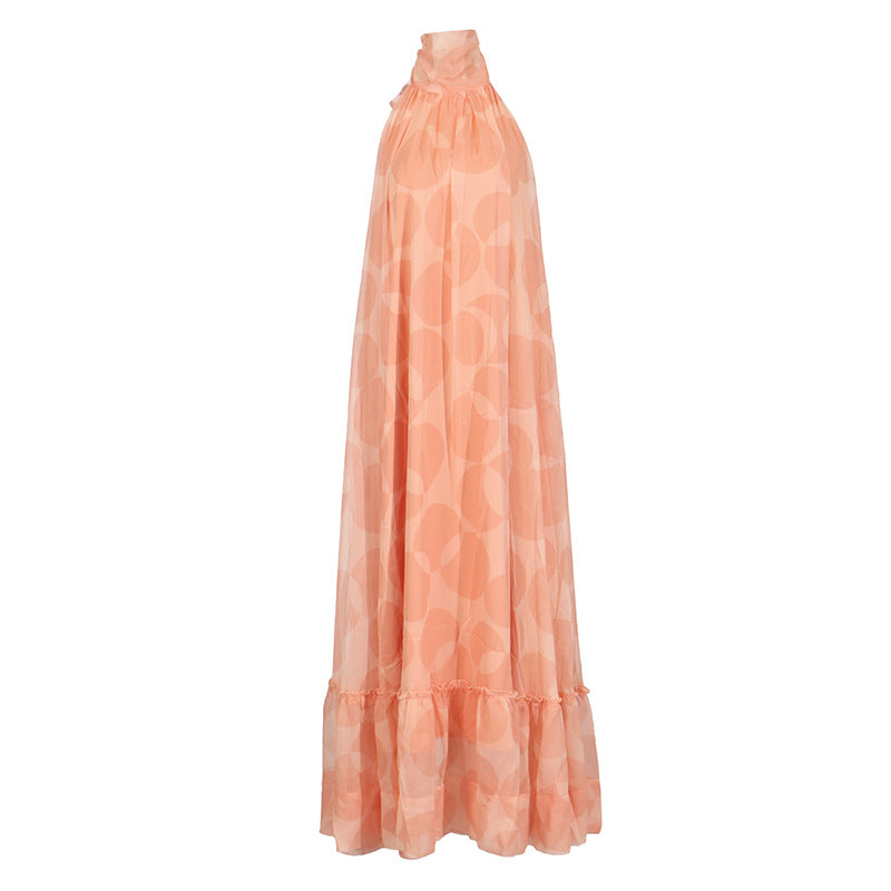 Women's Summer Bohemian Floral Print Halter Neck Maxi Dress