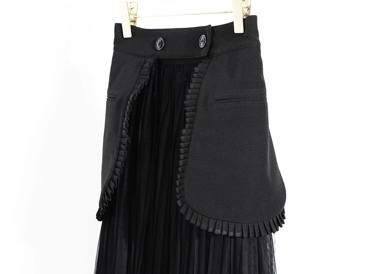 Women's Long Blazer & Chiffon Pleated Skirt Two-Piece Set