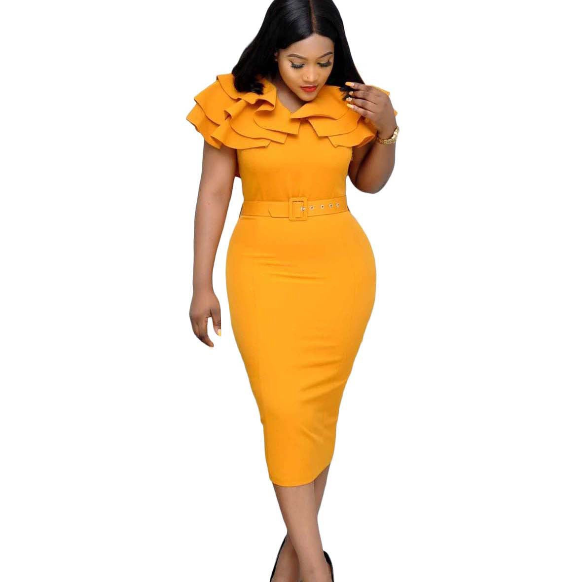 Elegant Women Ruffled Office Lady Dresses-Dresses-Free Shipping at meselling99