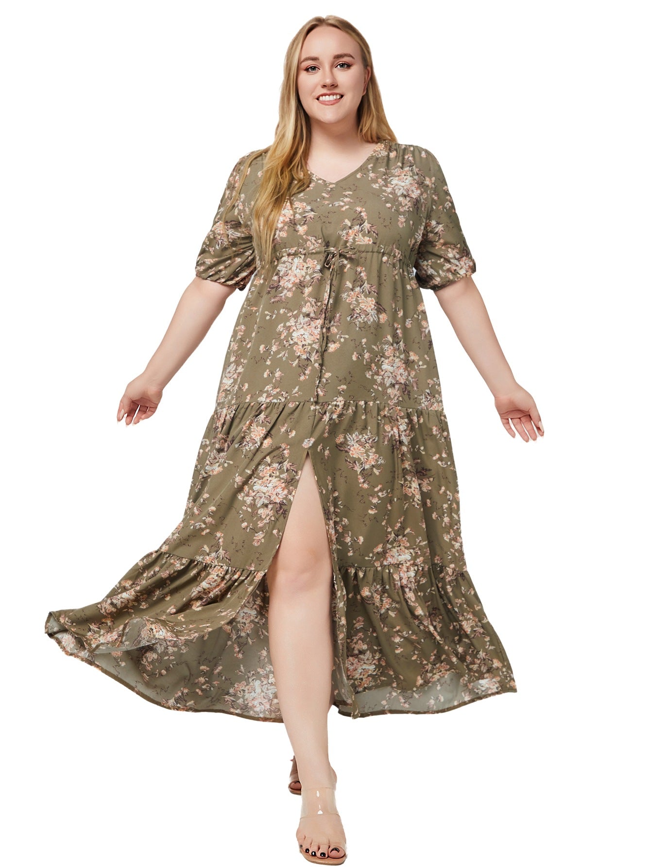 Plus Size Boho Floral Print Maxi Dress