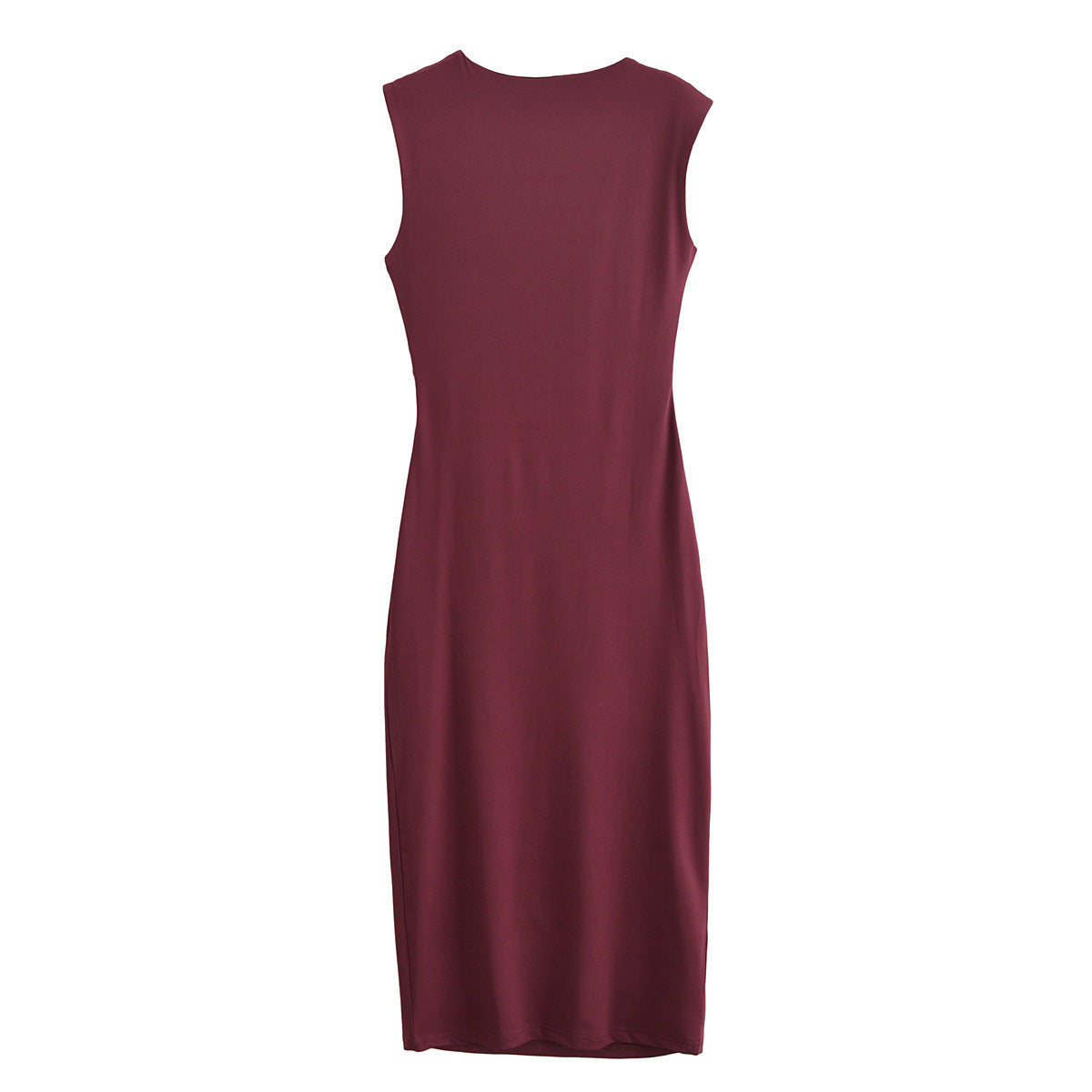 Gold Trim Asymmetrical Neckline Sleeveless Midi Dress