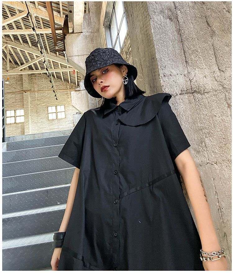 Vintage Summer Irregular Black Shirts Dresses-Dresses-Free Shipping at meselling99