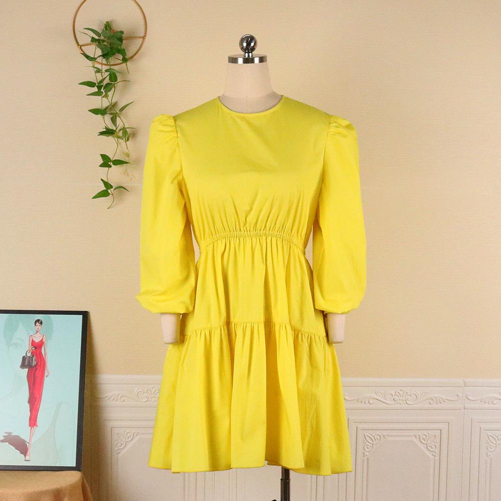 Yellow Women Ruffled Plus Sizes Short Dresses-Casual Dresses-Yellow-S-Free Shipping at meselling99