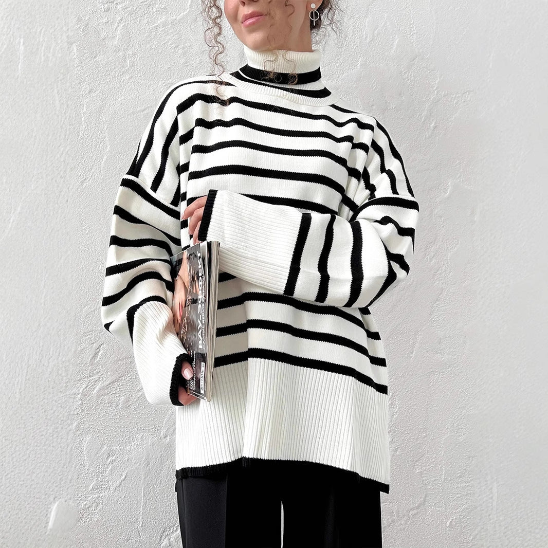 Women's Striped Turtleneck Sweater
