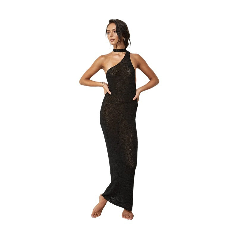 Sexy Halter Backless Knitted Long Dresses-Dresses-Free Shipping at meselling99