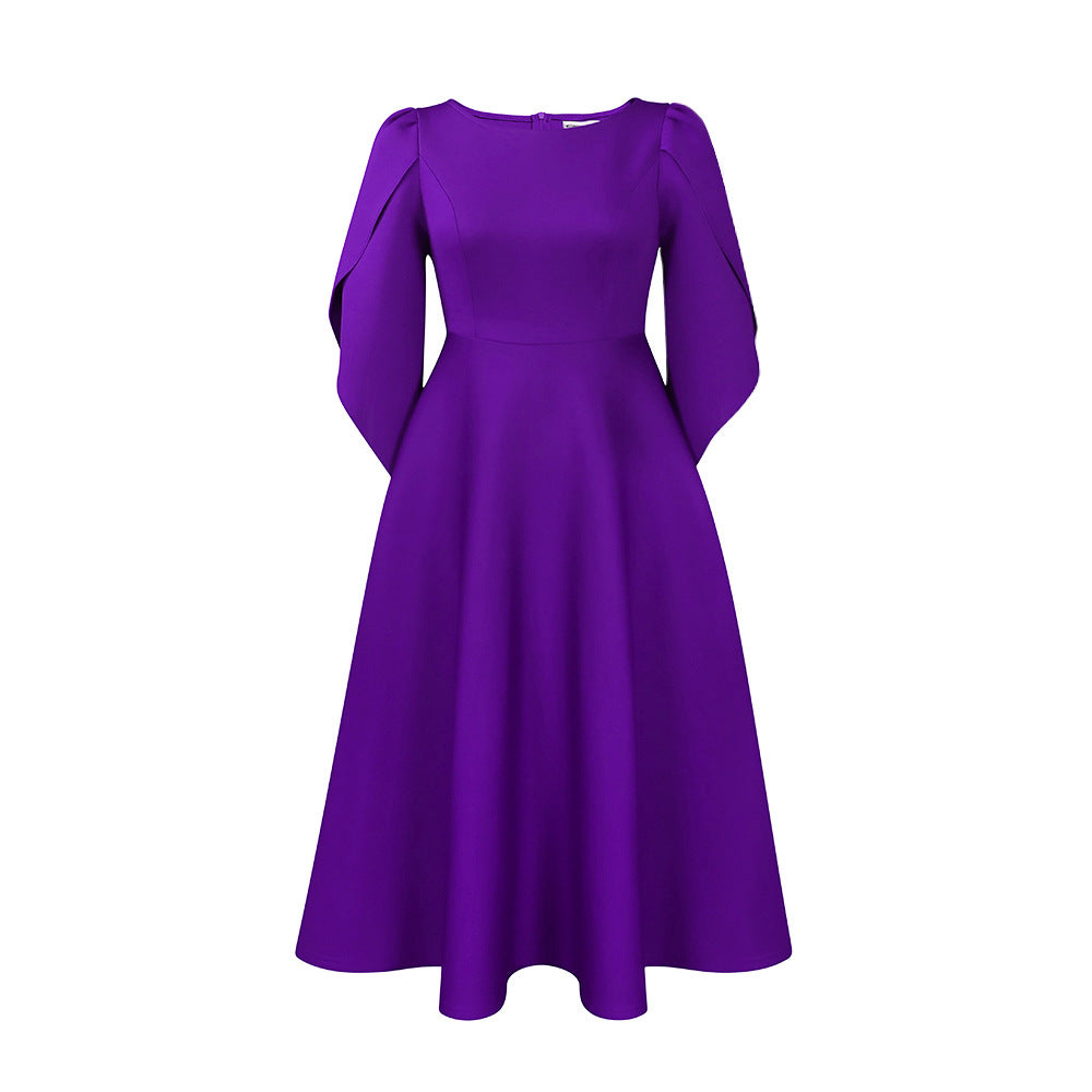 Autumn Fashion Elegant Round Neck Bell Sleeve Evening Party Dress