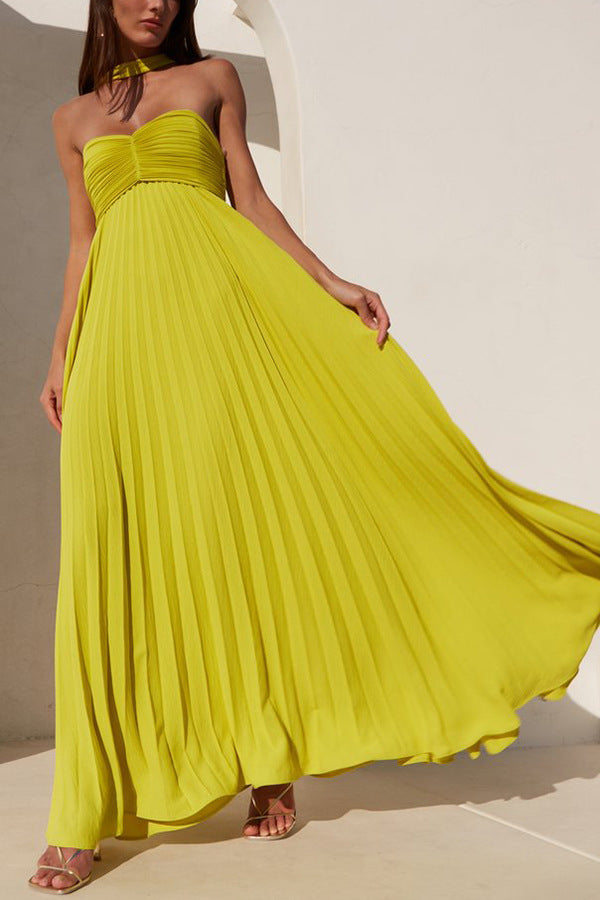Solid Color Strapless Sleeveless Ruffled Dress for Women