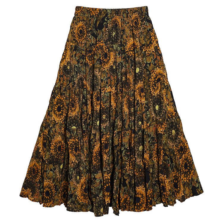 Yuan Su's new summer Wizard of Oz floral pleated skirt, high waist versatile and thin wrinkled A-shaped big swing skirt-Sunflower-one size fits all-Free Shipping Leatheretro