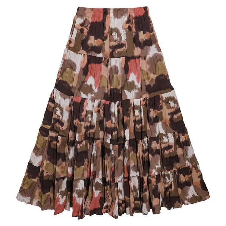 Yuan Su's new summer Wizard of Oz floral pleated skirt, high waist versatile and thin wrinkled A-shaped big swing skirt-Smudge - Pink-one size fits all-Free Shipping Leatheretro