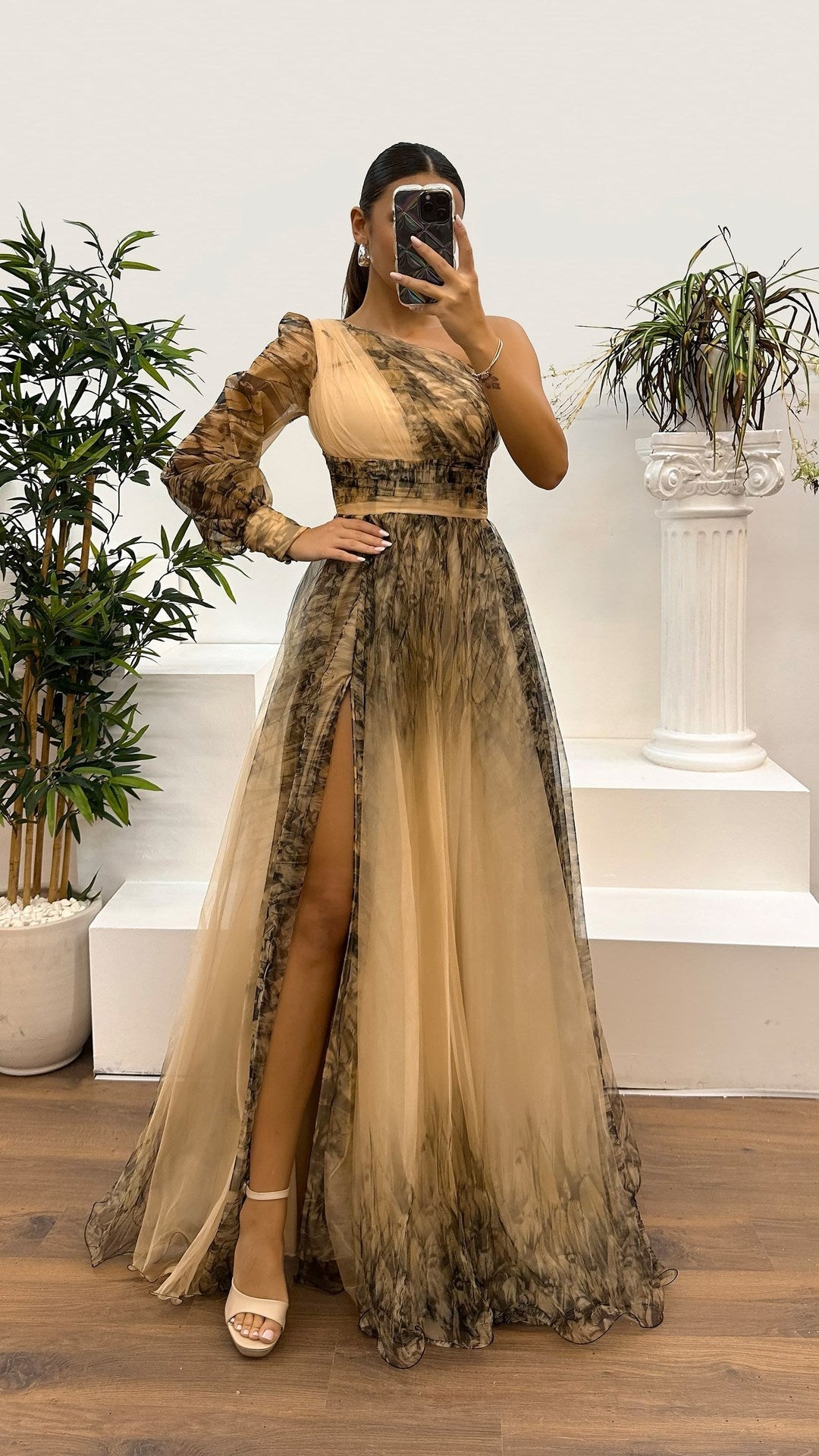 Off-Shoulder One Shoulder Print Dress – Stylish & Flowy Party Dress