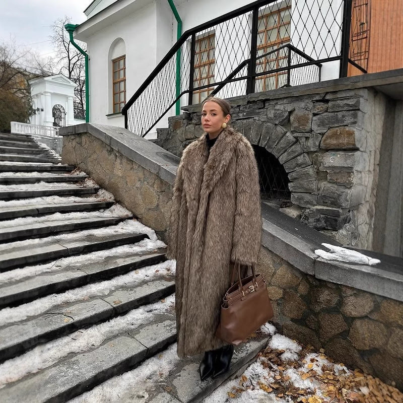 Faux Fur Winter Jacket in Brown, Thickened Warm Outerwear