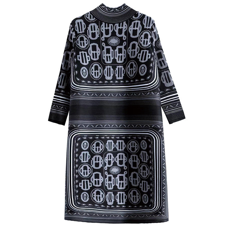 Ethnic High Neck Midi Length Dresses-Black-One Size-Free Shipping at meselling99