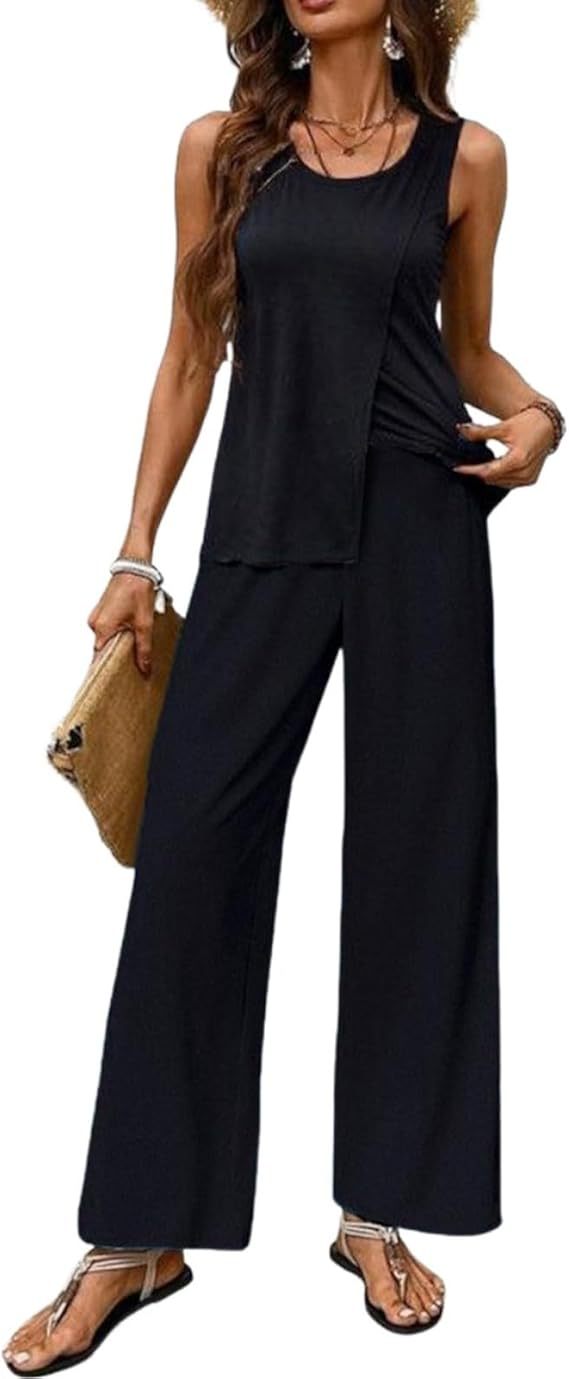 Women's Summer Sleeveless Layered Vest & Pants Set