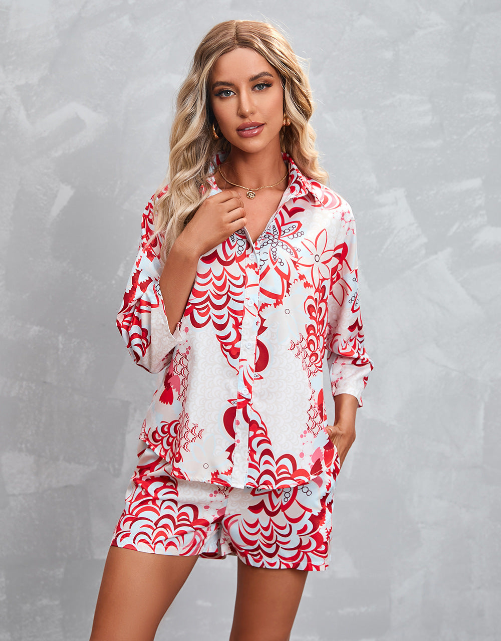 Women's Summer Floral Print Shorts & Short-Sleeve Casual Set
