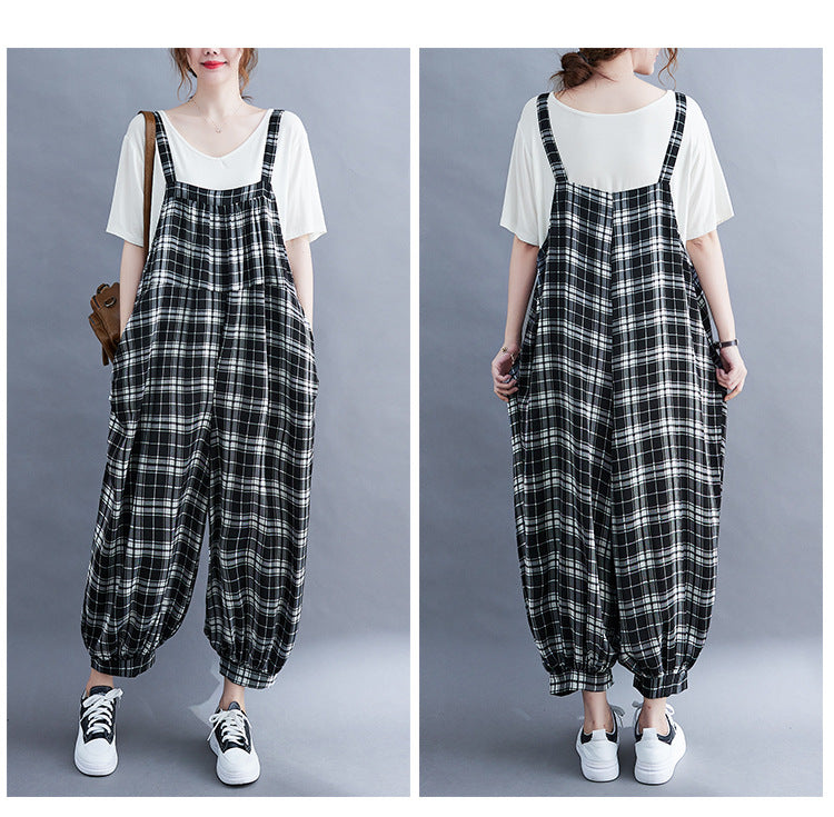 Vintage Plaid Plus Sizes Jumpsuits for Women