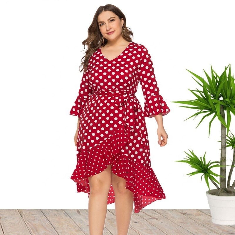 Summer Polk Dot Print Plus Sizes Dresses-Plus Size Dresses-Free Shipping at meselling99