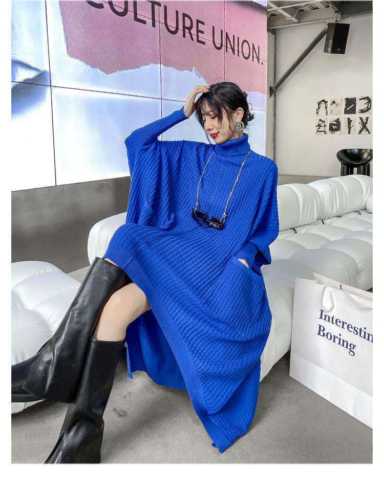 Women High Neck High Low Designed Knitted Long Cozy Dresses--Free Shipping at meselling99